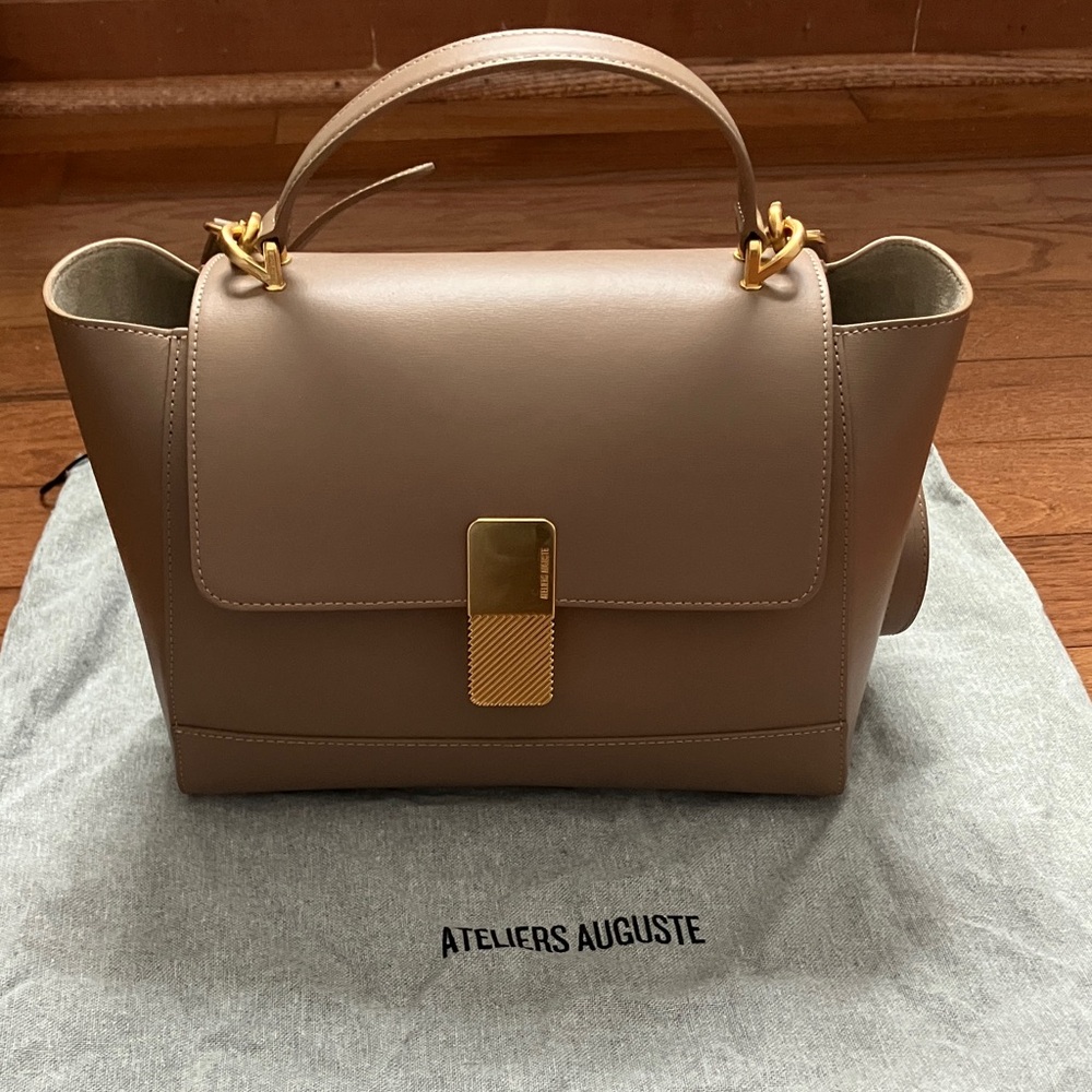 Ateliers Auguste Taupe Satchel with Gold Accents